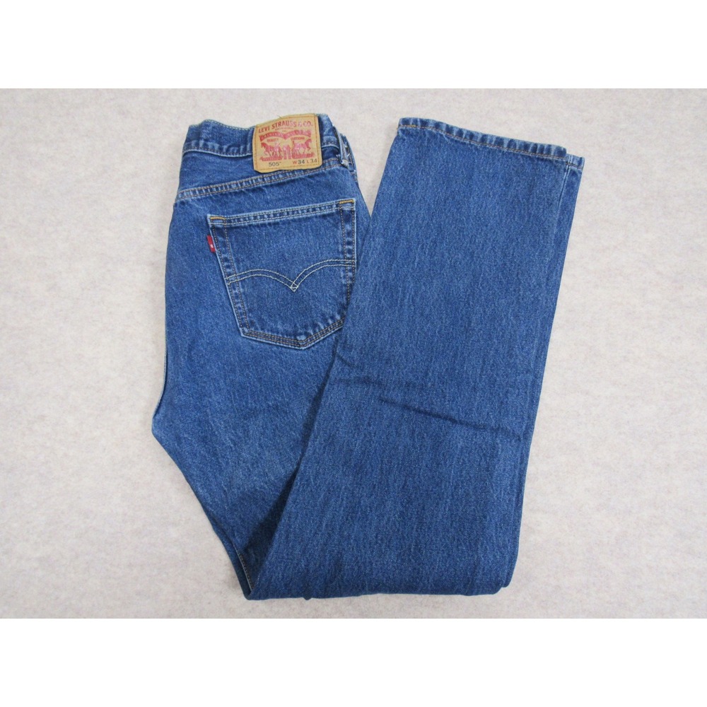 Levis 505 Regular Fit Straight Leg Jeans Blue Denim Mens W34 L34 Medium Wash